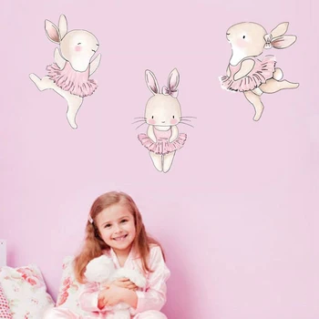 

Cartoon Pink Rabbit Ballet Wall Stickers for Kids Room Bunny Home Decor Wall Decals Baby Nursery Girls Room Decoration Poster