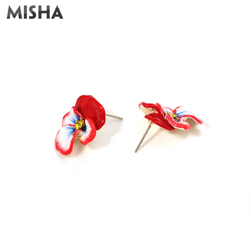 MISHA, новые женские ювелирные наборы, эмалированная глазурь, красные анютины глазки, брошь и серьги, высокое качество, ручная работа, Свадебные Ювелирные наборы 2049