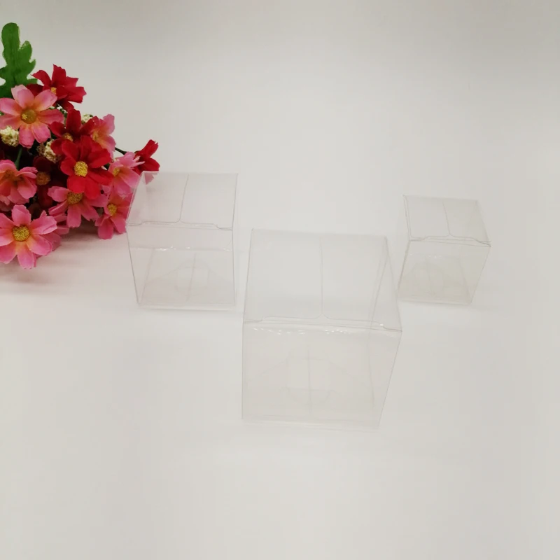 100pcs Square Plastic Box PVC Clear Transparent Box for Cake Candy Christmas Gift Birthday Wedding Jewelry Packaging Storage Box