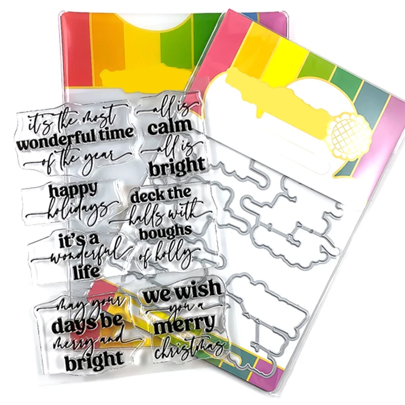 2021 New English Words Merry Christmas Clear Stamps and Metal Cutting Dies For DIY Craft Making Paper Greeting Card Scrapbooking | Дом и сад