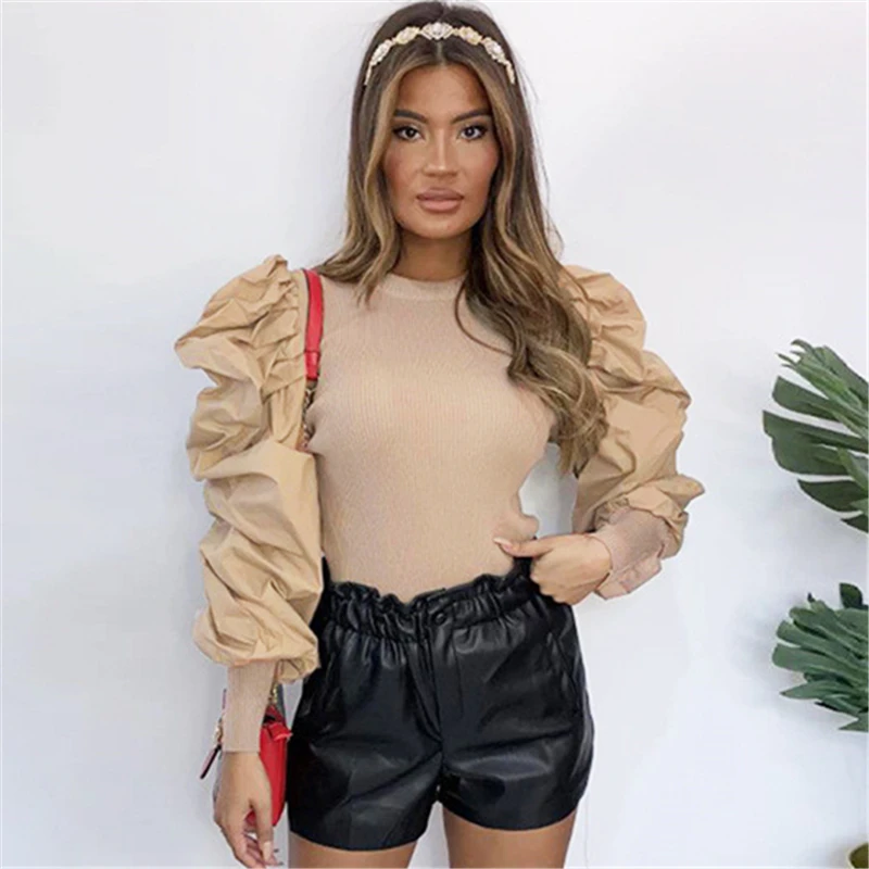 Женская облегающая футболка IAMHOTTY Chic Palace винтажный буф с рукавами Модная
