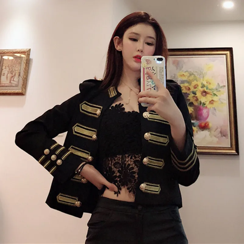 

2019 Autumn Fashion Week New Gold Embroidery Short Jacket Female Elegant Long Sleeve Stand Collar Slim Jacket Coat Vestidos