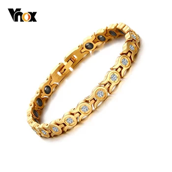 

Vnox Bling Cubic Zirconia Woman Bracelet Health Bio Energy Magnetic Gold Tone Adjustable