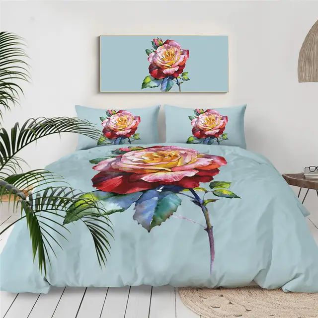 Beddingoutlet Wildflower Rose Bedding Set Watercolor Duvet Cover