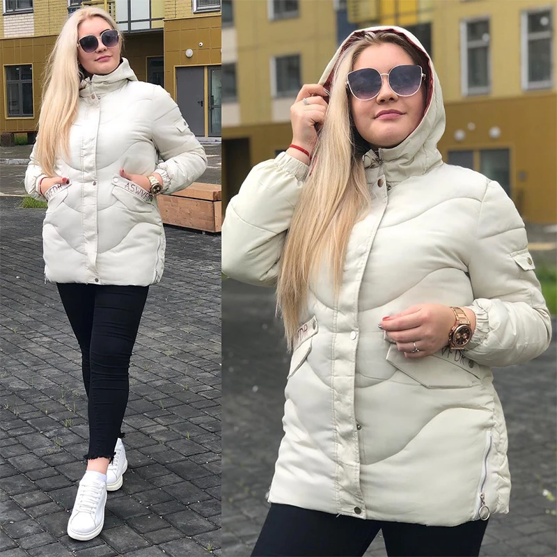 Женское зимнее теплое пальто с капюшоном, повседневное, длинный рукав, Толстая теплая куртка с хлопковой подкладкой, Черная Женская куртка размера плюс, тонкая парка - Цвет: Beige
