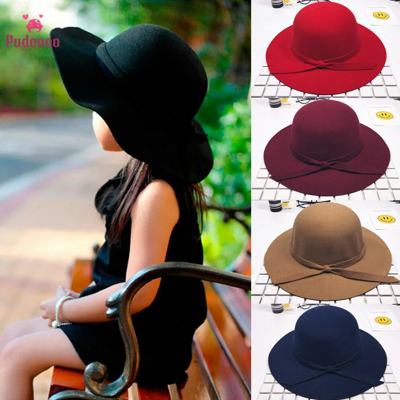 Pudcoco Brand Fall Kids Baby Girl Hats Sweet Bowknot Bowler Beach Sun Protect Caps Bonnet Toddler Newborn Photography Props 2-8T | Детская