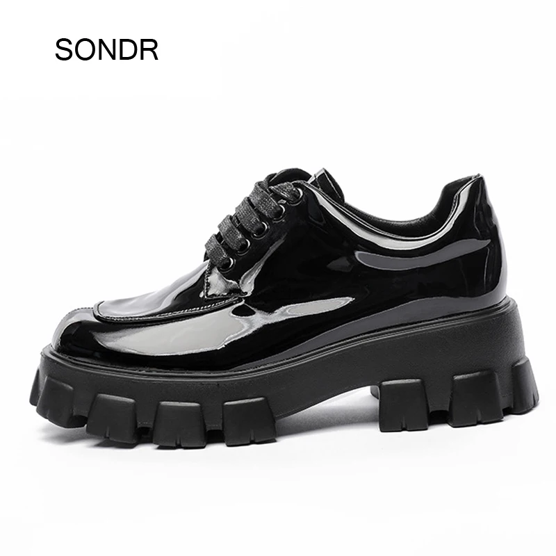 

2020 Spring Flats Black Shoes Women Platform Loafers Fashion Brand Ladies chunky footware Female zapatos de mujer Thick Bottom