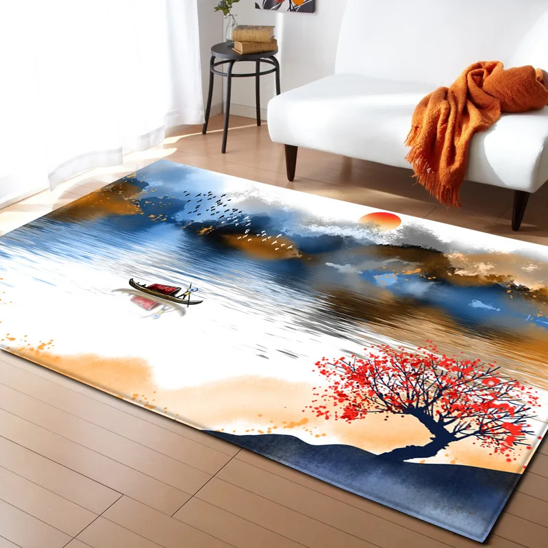 

Flannel printed color landscape painter with carpet artistic conception ink painting living room bedroom decoration large carpet