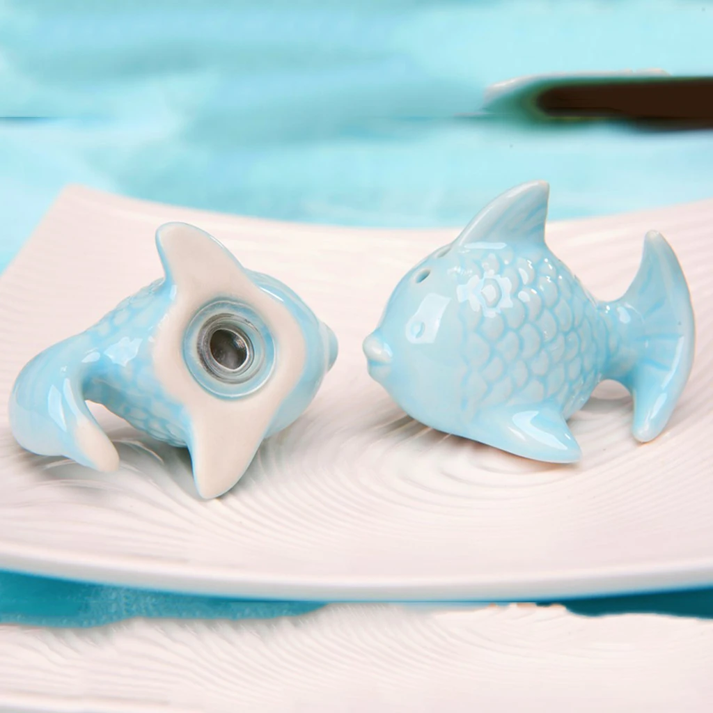 2Pc Fish-Shape Ceramic Salt Pepper Shakers Canister Set Party Favor 6x5x4.5cm Grinder Mill Suitable Coarseness 