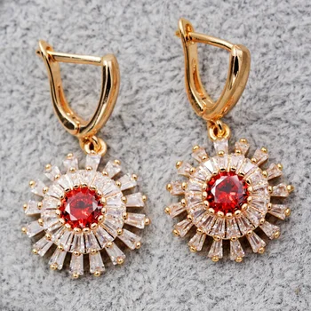 

Bohemia Dangle Drop Earrings for Women's earrings flower Gold Earring round Zircon Luxury Jewelry for Wedding Party