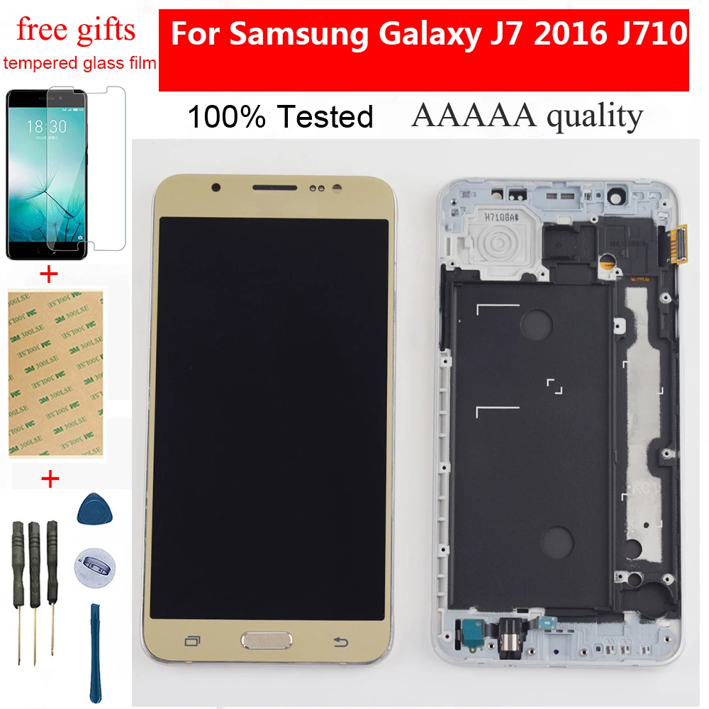 Дешево 5,5 для samsung Galaxy J7 2016 lcd J710 lcd J710F lcd J710M J710MN J710H lcd дисплей кодирующий преобразователь сенсорного экрана в сборе с рамкой