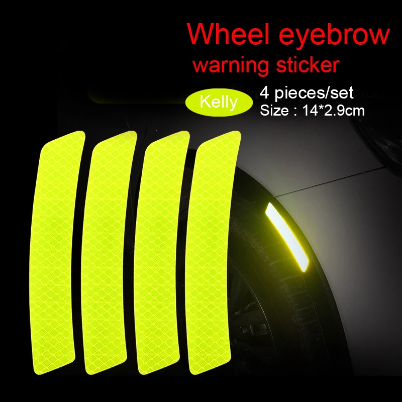 

4pcs Car Safety Wheel Warning Stickers Anti-collision Glowing sticker Car Modeling Ornament Accessories for Safe Driving at Nigh