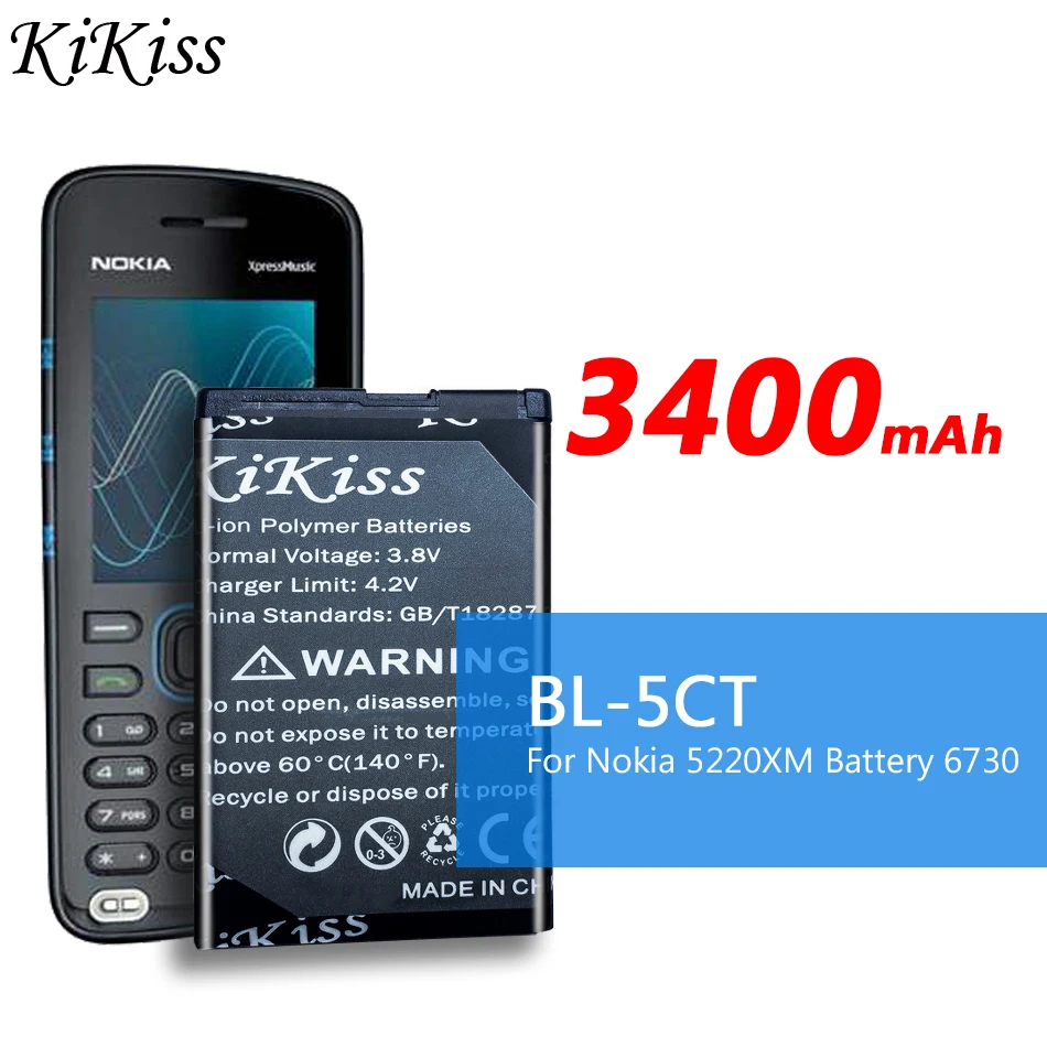KiKiss Батарея 3400 мА/ч BL-5CT для Nokia 5220 5220XM 6730 C3 C5 C6 C5-00 C5-02 C6-01 C3-01 6303C 6730c 6330 6303i BL 5CT |