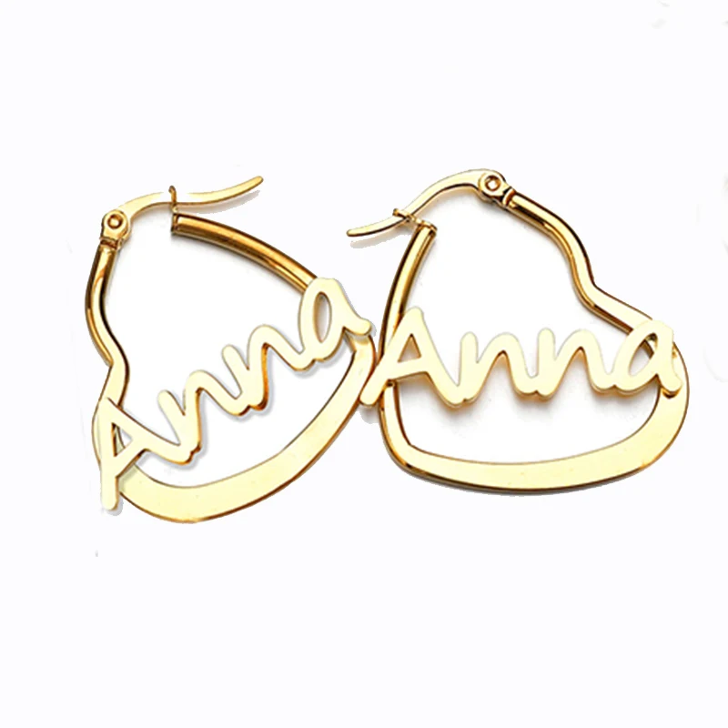 Gold color Raexrage сердце Персонализированные Пользовательское имя плоская линия серьги из нержавеющей стали настроить серьга с табличкой для женщин Рождество ювелирные изделия - Окраска металла: Gold color