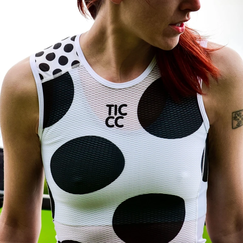 

Team RC Cycling baselayer Women Polka Dot cycle underwear Pink and black mesh polyester Sportwear capa de base de malla