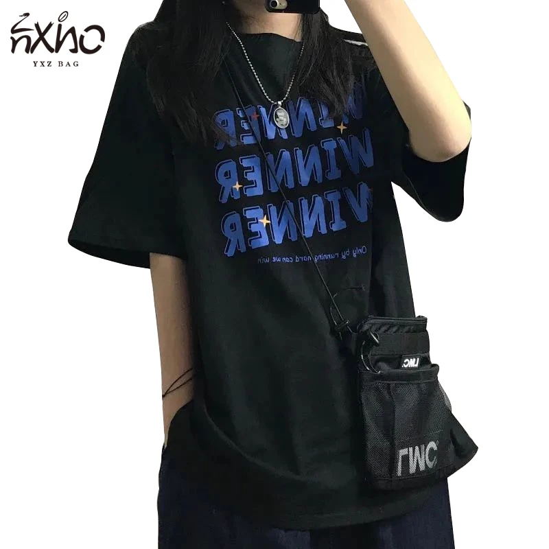 Women T-shirt Letter Print Fashion Original Girl Student Short-Sleeves O-neck Korean Style Loose Streetwear Casual Tops Clothes