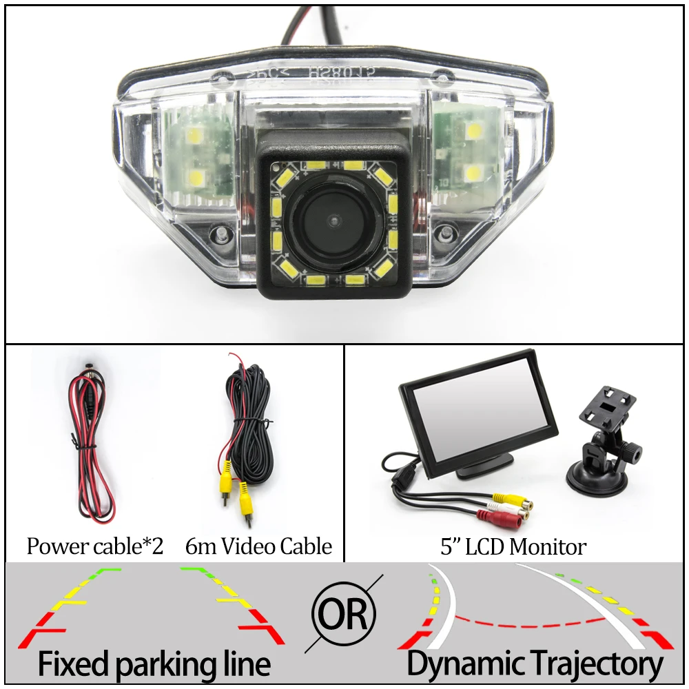 12LED And 5 inch LCD Фиксированная или динамическая траектория камера заднего вида для Honda CRV CR-V Fit Odessey Crosstour Pilot MRV автомобильные обратные принадлежности для парковки - Название цвета: 12LED And 5 inch LCD