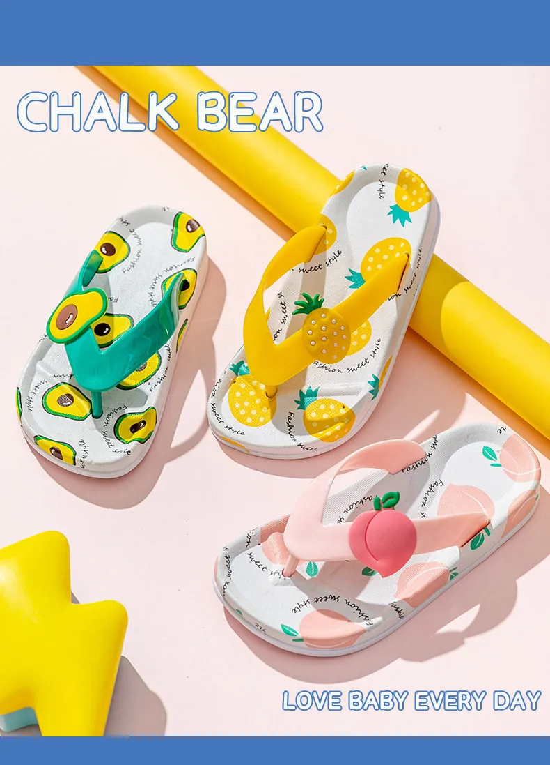 Slippers Girls Summer Print Fruit Slipers Flip Flop Kids Soft Cute Beach Bathroom Anti-Slippers Sandal Children Toddler Slippers bata children's sandals