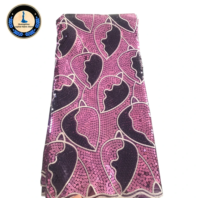 Новая африканская Кружевная Ткань 5 ярдов/шт Французский высококачественный дизайн из органзы с блестками кружевная ткань, используемая для женской одежды - Цвет: 2