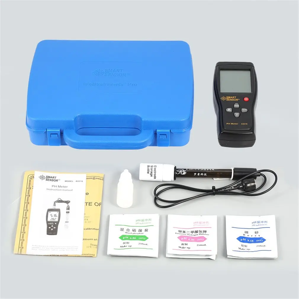 

Smart Sensor AS218 Digital PH Meter Range 0.00~14.00pH Soil PH Tester Water PH Acidity Meter LCD Display Liquid PH Meter