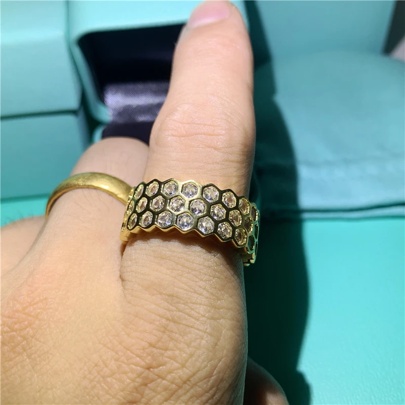 925 стерлингового серебра обещанное кольцо Соты Форма микротротуарная фианит AAAAA обручальное кольцо кольца для мужчин и женщин ювелирные изделия
