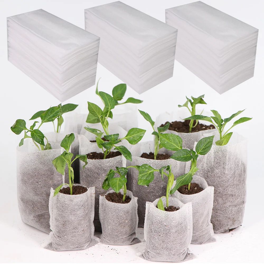100pc Vegetable Plant Grow Bags Pot Fabric Pouch Garden Nursery Seed Raising Bag 