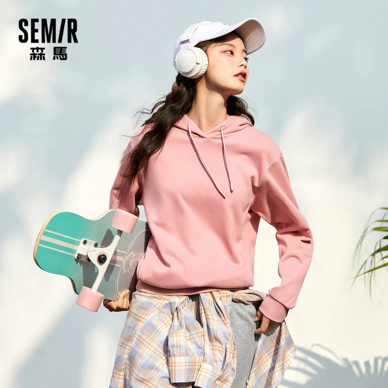 SEMIR Hooded Sweatshirt Women Autumn Spring Loose Korean Version Tops 2021 Winter New Women'S Solid Base Hoodies