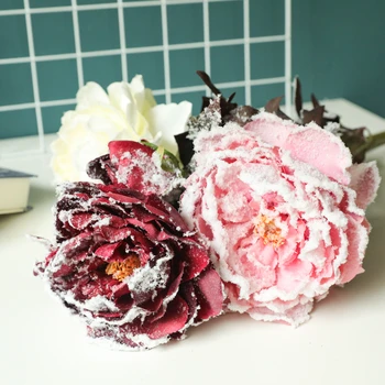 

Artificial Snow peony silk flower Christmas Artificial Flowers Fall Vivid Peony Fake Leaf Wedding Home Party Xmas Decoration