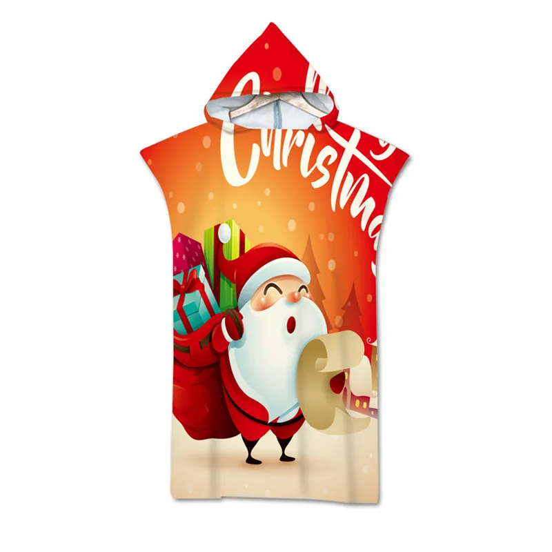 Merry Christmas Hooded Beach Towel Microfiber Santa Claus Changing Robe Poncho Surf Towel for Swimming Outdoor Bathrobe Wetsuit 50pcs set new cartoon bear print drooling bibs disposable bib baby for boy girl non woven drool towel outdoor infant burp cloths