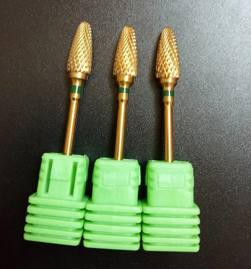 

High quality 1pcs green Coarse Goden Coarse nail file drill flame Bit nail art tools electric drill bit BK407001TK