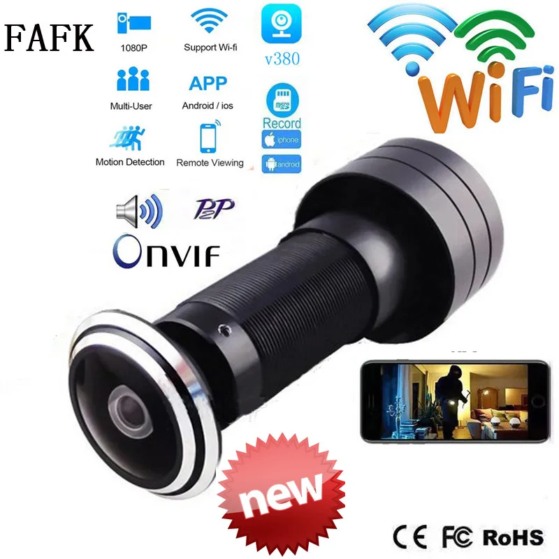 Olho da Porta Buraco de Segurança Lente Grande Angular Fisheye Cctv Rede Mini Olho Mágico Wifi Câmera ip P2p tf Cartão V380 1080 p hd 1.78mm
