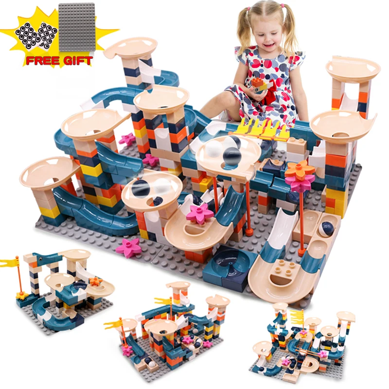 

Creative Colorful Big Size Marble Race Run Maze Ball Track Building Blocks Compatible Brand Blocks DIY Bricks Blocks Toys Gifts