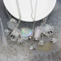 5 Shape Stainless steel Chains Rainbow Aura Crystal Perfume Bottle Pendant Necklace,AB Quartz Essential Oil Diffuser Vial Charms 2