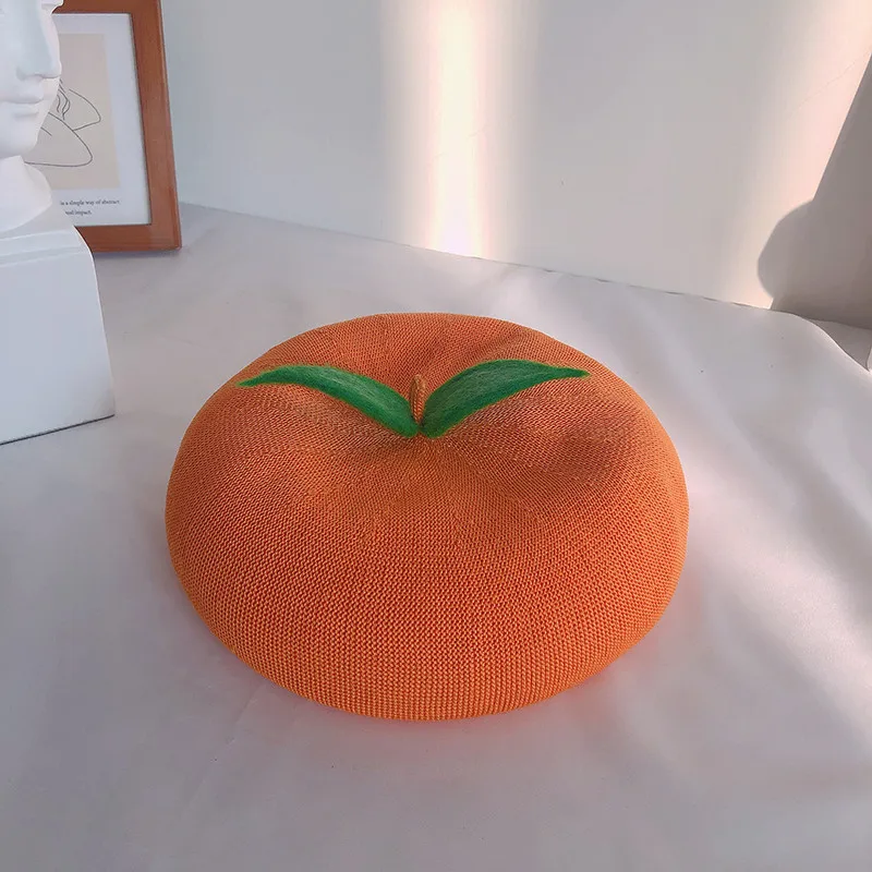 male french beret Spring summer women beret hat handmade cute fruit orange painter hat girl thin section breathable peach beanie gift female men with beret