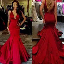 Abendkleider сексуальные атласные красные платья для выпускного вечера с глубоким v-образным вырезом на заказ вечерние платья с открытой спиной Простые платья для выпускного вечера с коротким шлейфом
