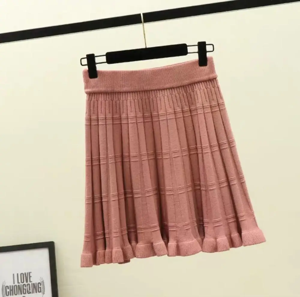 picture color Новинка; плотная трикотажная юбка; коллекция года; сезон осень-зима; Новинка; разных цветов полосатый; плиссированная трикотажная юбка с оборками; короткая юбка в Корейском стиле - Цвет: picture color