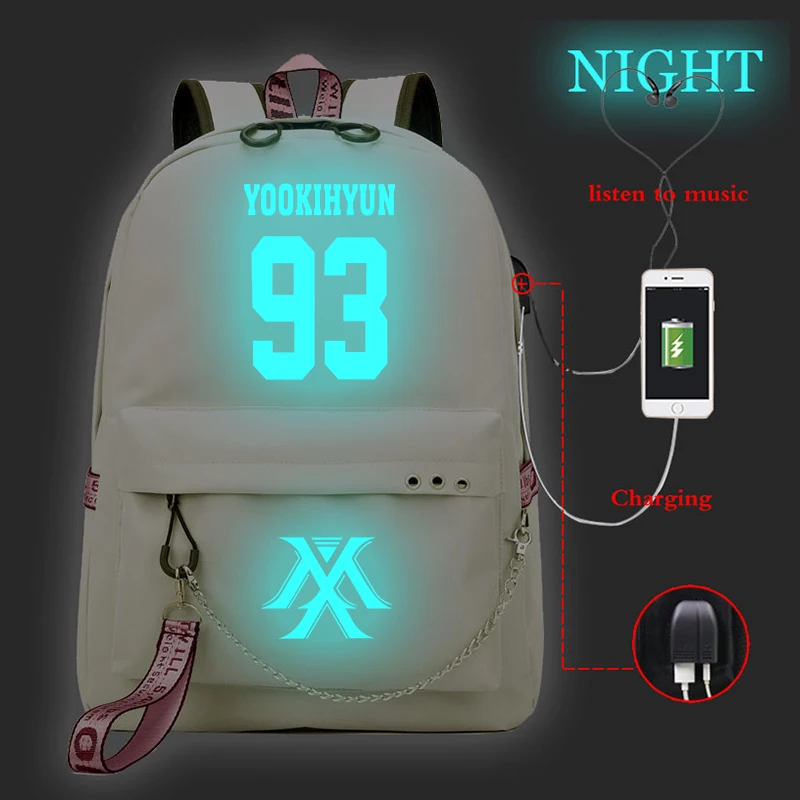 Mochila Feminina Kpop MONSTA X рюкзак женский рюкзак Usb зарядка школьные сумки для девочек-подростков светящийся дорожный рюкзак для ноутбука - Цвет: 30