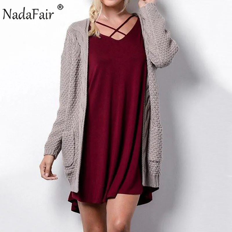 Coffee Nadafair Повседневный вязаный кардиган, твист, твердые карманы, зима, Одноцветный, негабаритный, вязаный, длинный кардиган, женский свитер - Цвет: Coffee