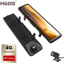 Hgdo f66 12 12 4 4g android espelho traço cam 1080p câmera de visão traseira wifi gps navegação 3 em 1car dvr registrador vídeo
