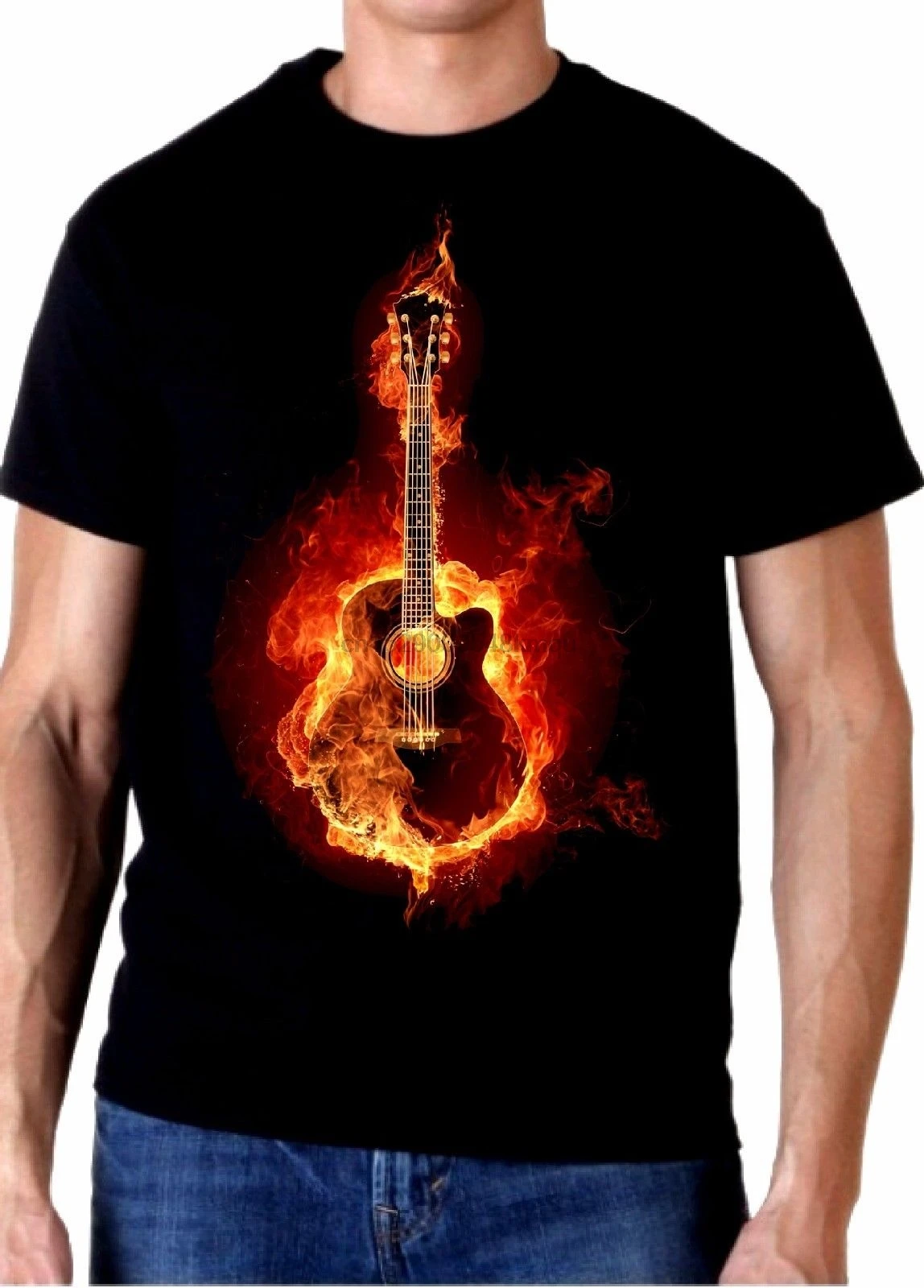 Футболка с акустической огненной гитарой 100% хлопок футболка BMF Apparel Повседневная