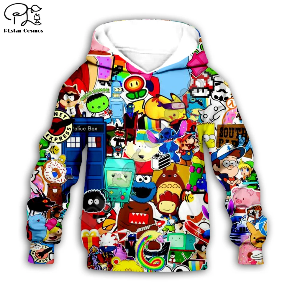 90s Cartoon Gang Character collage 3d Hoodies Children zipper Long Sleeve Pullover Cartoon Sweatshirt /pants/family-2