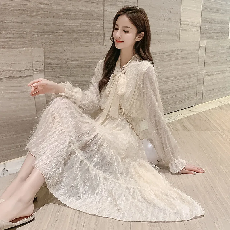 

2020 Spring Very Fairy of France Non-mainstream Dress Women's Korean-style Trend Long Sleeve Lace-up Spring Clothing New Style M