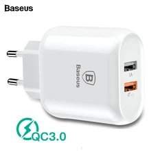 Baseus зарядное устройство для телефона, быстрая зарядка 3,0, двойной USB для iPhone X 8, универсальное 5 В/3 А, дорожное настенное USB зарядное устройство для samsung, Xiaomi, штепсельная вилка европейского стандарта
