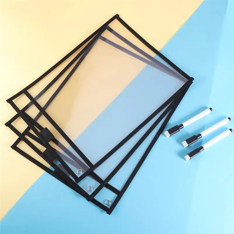 6 шт. Многоразовые прозрачные ПВХ сухие стираемые карманы рукава с ручек для