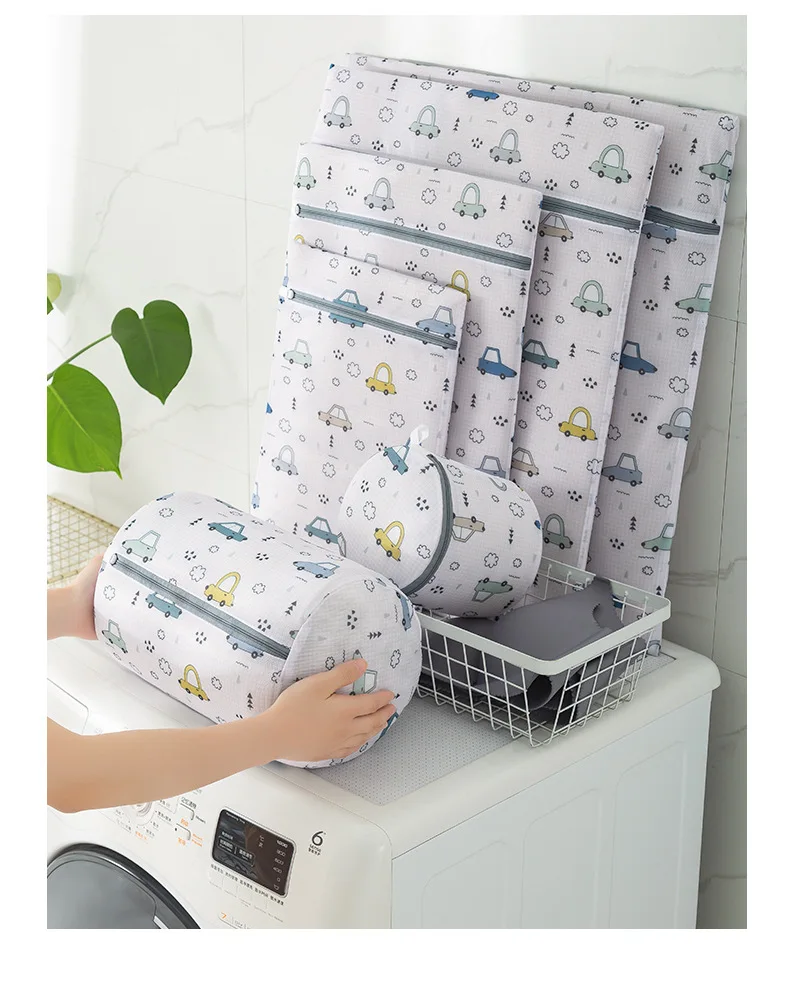 Colorful Polyester Printing Laundry Bags Underwear Bra Washing Machine Bag Mesh Travel Organizer Wash Bag Folding Laundry Basket