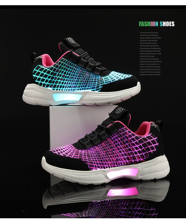 UncleJerry Luminous Sneakers New Fiber Optic Shoes for Women Men Boys Girls USB Rechargeable Shoes for Christmas gift children's shoes for high arches