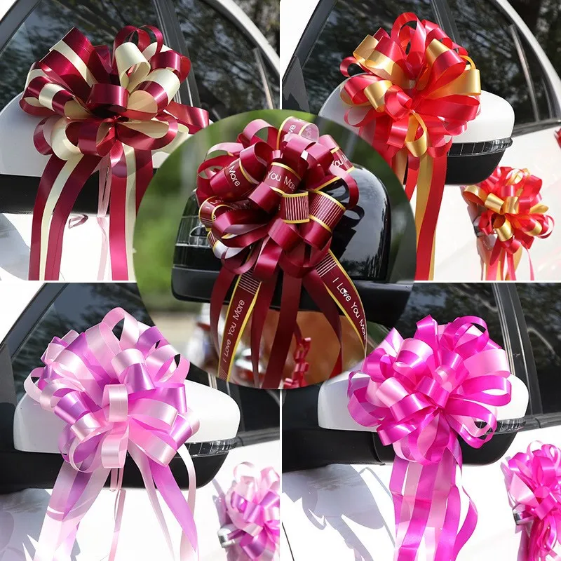 Farfi 10Pcs Pull Bow Ribbon Delicate Decorative Romantic Car Party DIY  Festive Pull Flower for Gift Packing (Pink) 