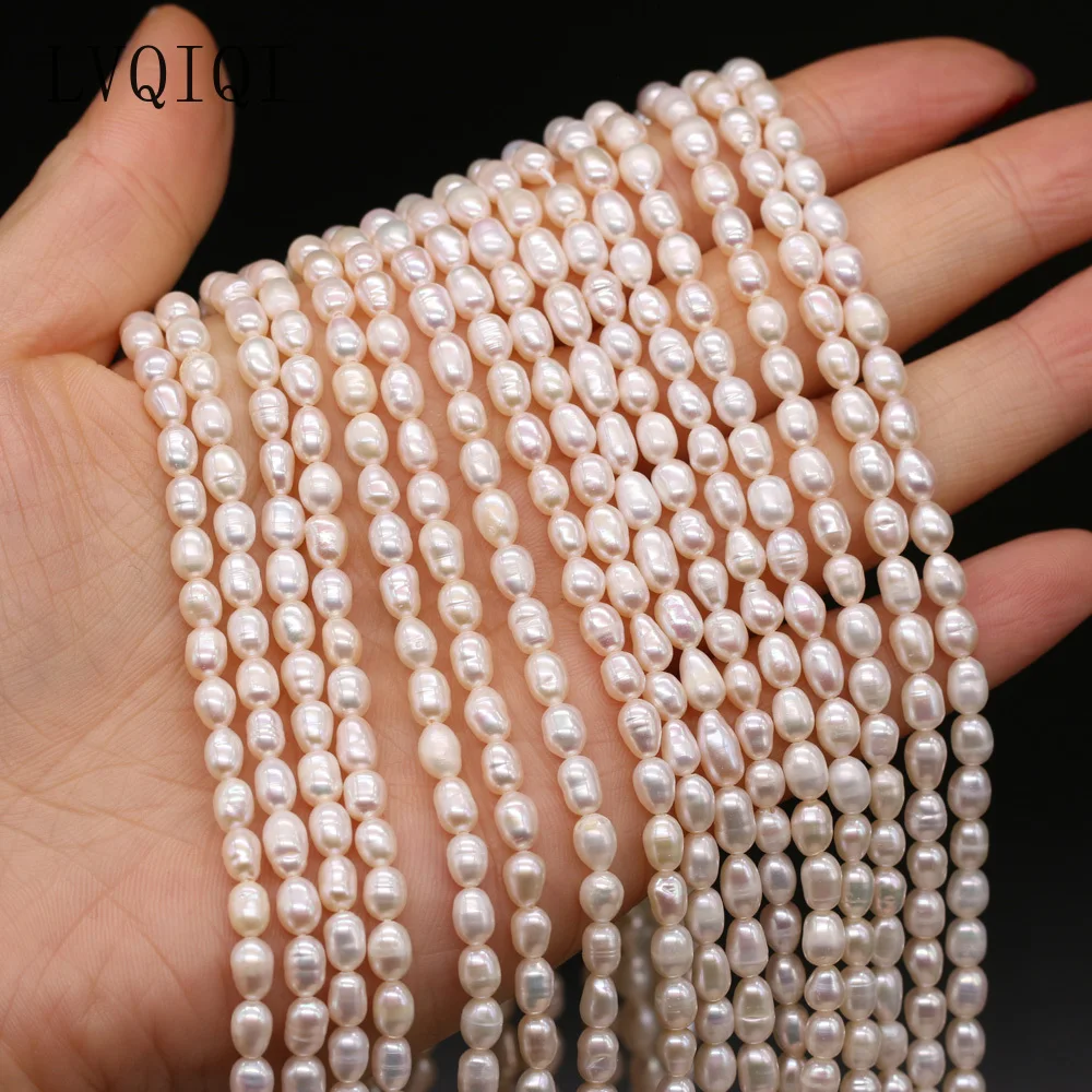 Natural Freshwater Pearl Beaded High Quality Rice Pearls Punch Loose Beads For Making Jewelry DIY Bracelet Necklace Accessories