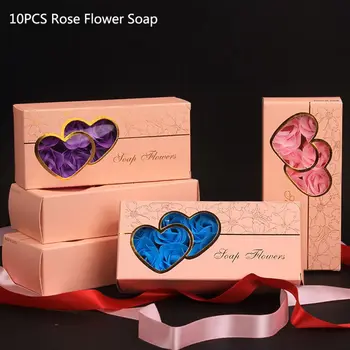 

10Pcs Artificial Scented Rose Petal Bouquet Gift Box Bath Body Flower Soap Gift Wedding Party Favor N06