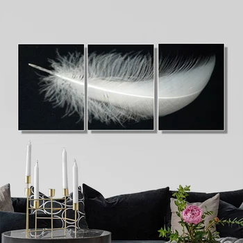 

Art Feather Canvas Painting 3 Panel Black White Posters And Prints Wall Art Picture For Living Room Decoration Modern Home Decor